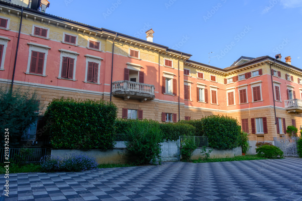 Obraz premium Historic buildings along via Roma in Alzano Lombardo, Bergamo province, Italy