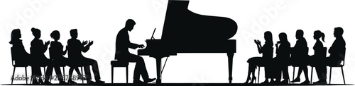 Fotografía Grand Piano Concert Performance Black Silhouette Audience Applauding Classical M