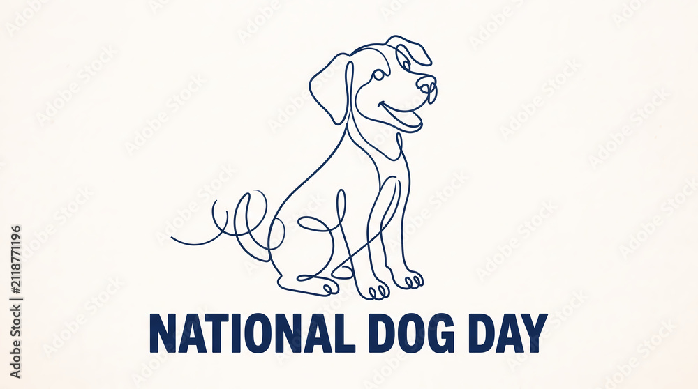 Fototapeta premium Minimalist Line Art Illustration Celebrating National Dog Day with Cute Pet Portrait and Heartwarming Canine Design