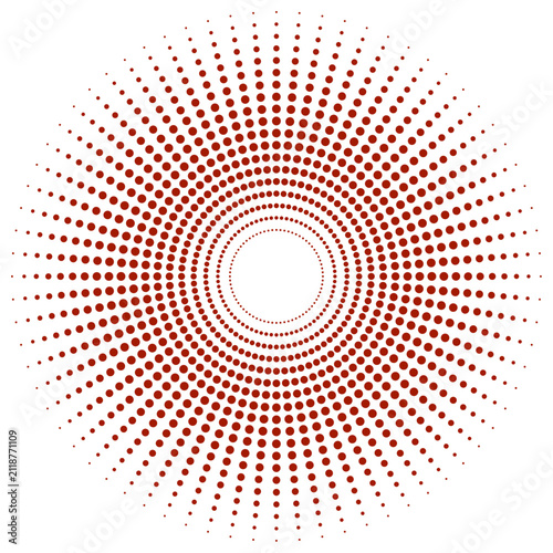 Abstract Circular Halftone Pattern With Red Concentric Dot Radiating Design Elements
