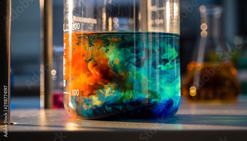 Fototapeta Colorful Chemical Reaction in Beaker - A Science Experiment.