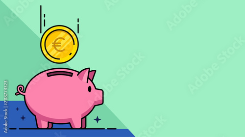 A Flat Design Illustration of a Pink Piggy Bank Collecting a Euro Currency Coin Representing Financial Savings and Personal Budgeting Growth