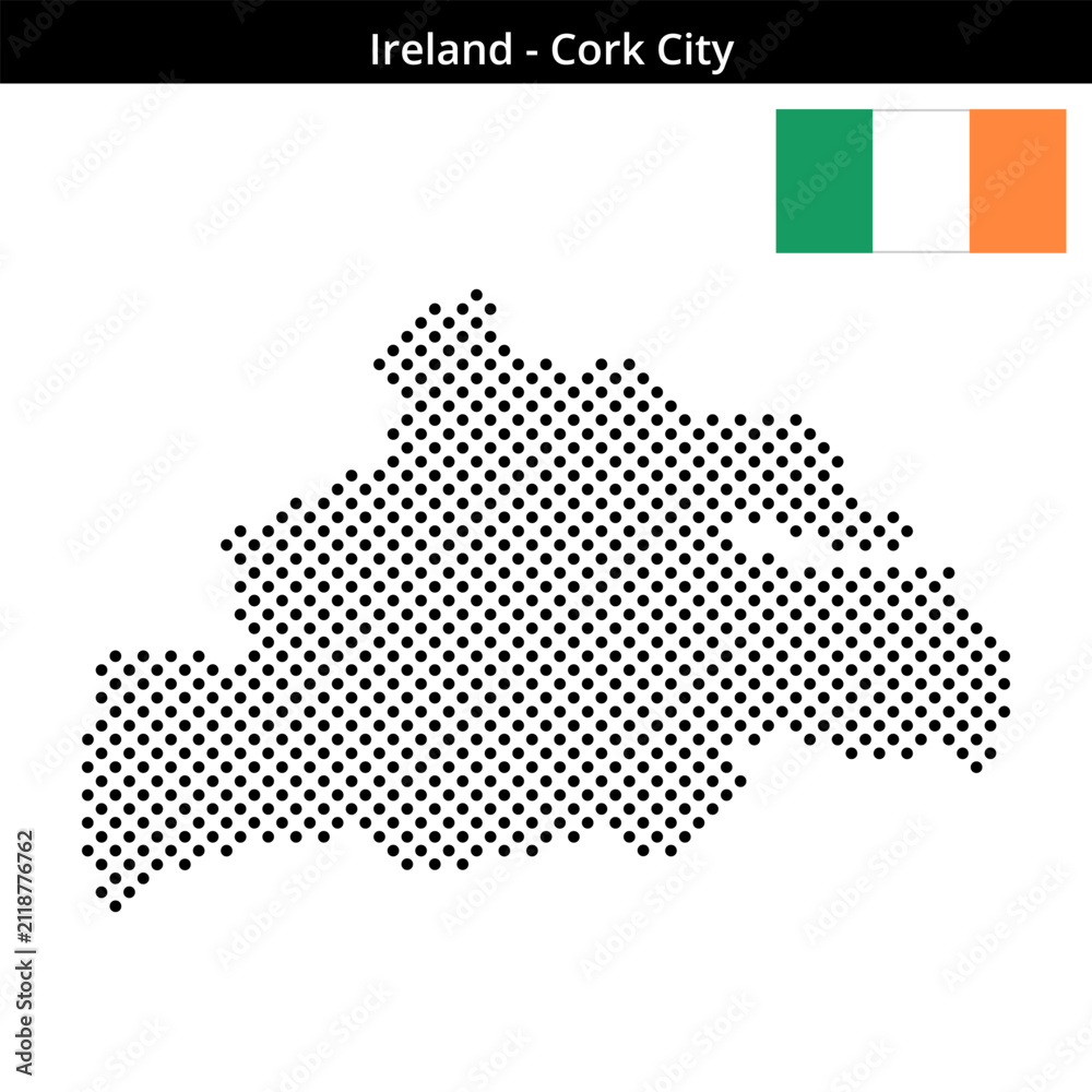 Fototapeta premium Map of Ireland region Cork-City in medium sized cross shaped dots