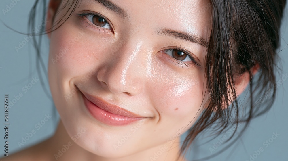 Fototapeta premium 透明感のある素肌の日本人女性のクローズアップ