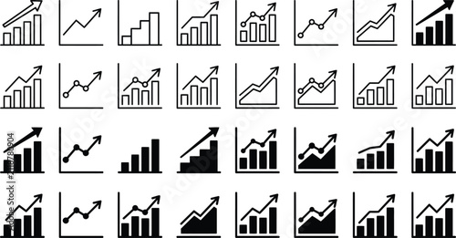 Set of growth chart and business graph vector icons, financial statistics design elements