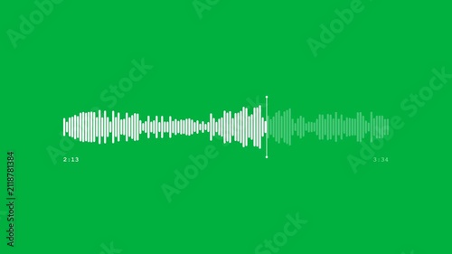 Minimalist digital audio waveform animation with progressing white sound waves and timer on a green