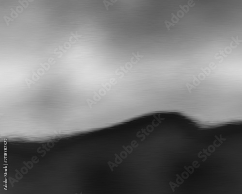 Atmospheric monochrome digital graphic art featuring a dark, textured landscape silhouette under a moody sky with vintage grunge texture and minimalist aesthetic.