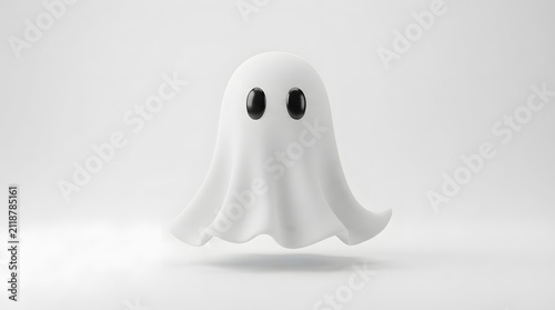 Minimalist 3d ghost character isolated on white background