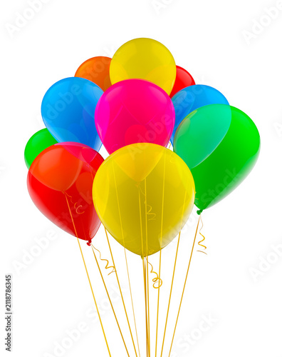 Scene featuring birthday children party concept background - bunch of colorful multicolored balloons isolated on white background