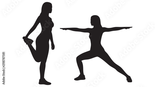 Fotografía Woman Stretching Silhouette Against White Background Two Poses Depicted activity