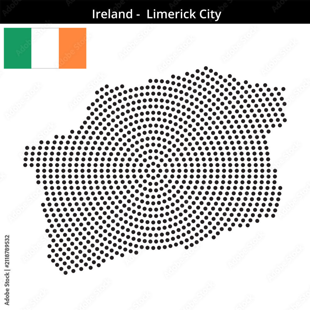 Fototapeta premium Map of Ireland region Limerick-City in concentric medium dots