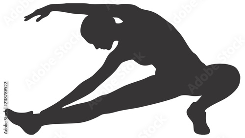 Фотография Human Silhouette Stretching Black Shape On White Background athlete body