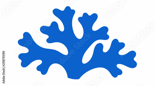 Azure blue coral silhouette isolated on white background.