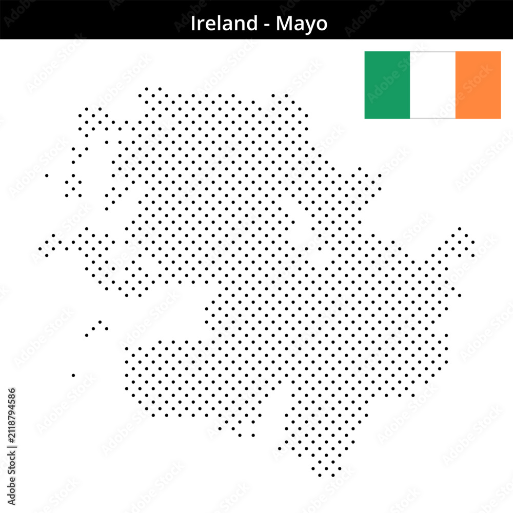 Obraz premium Map of Ireland region Mayo in small cross shaped dots