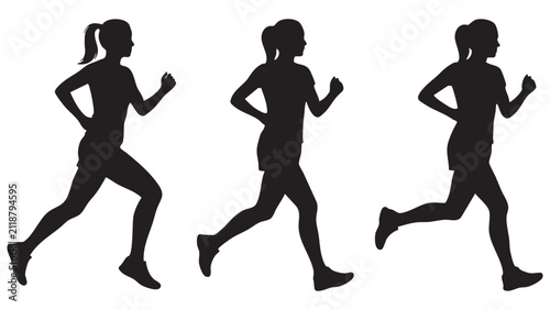 Принти на полотні Running figures silhouette against a white background depicting athletic movemen