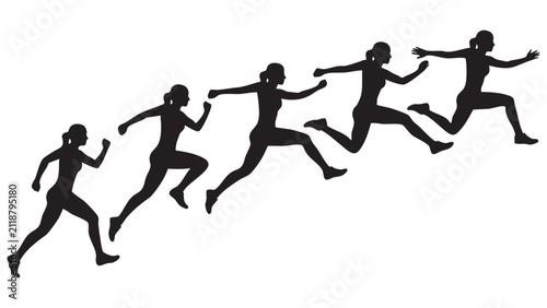 Quadro su tela Running figures silhouette against a white background depicting athletic movemen