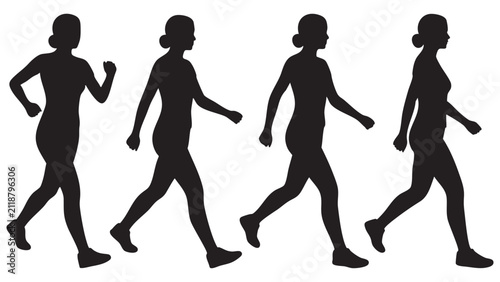 Cuadro en lienzo Walking person silhouettes on a white background depicting various gaits and pos