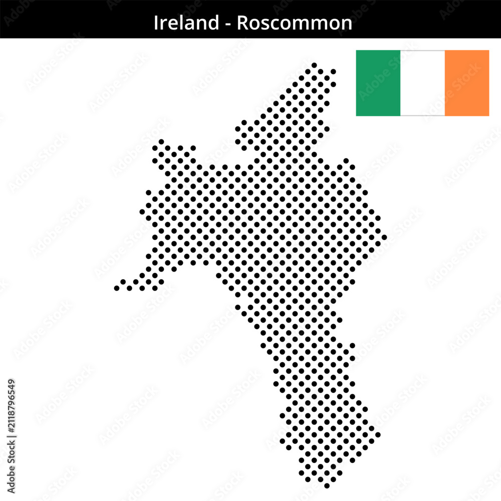 Obraz premium Map of Ireland region Roscommon in medium sized cross shaped dots