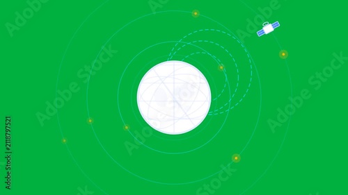 Minimalist vector illustration of a satellite in orbit searching around a globe, ideal for space