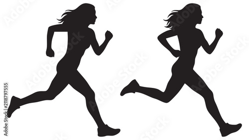Foto Running woman silhouettes against a white background dynamic poses depicted
