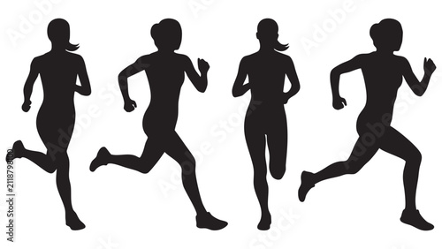 Konstfotografi Running figures silhouette against a white background depicting athletic movemen