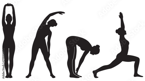 Фотография Human Silhouette Series Depicting Stretching Exercises Black On White Background
