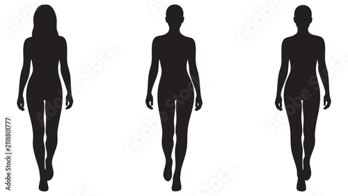 Foto Female silhouettes walking forward black shapes on white background figure