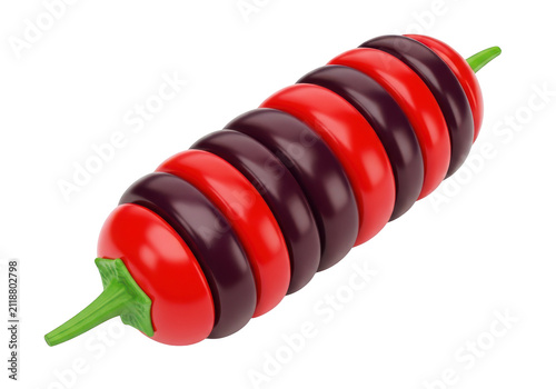 Unique chili pepper sculpture, red and dark purple rings stacked, artistic food representation, abstract vegetable form, isolated on transparent background.
