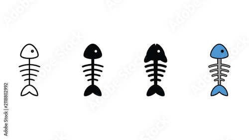 Foto Set of four fish bone skeleton icons in various graphic styles
