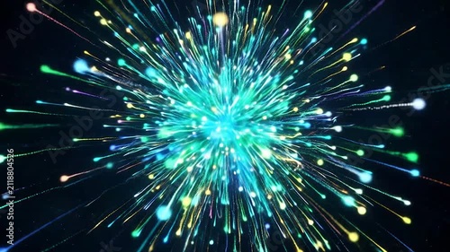 A vibrant explosion of colorful light particles in deep space