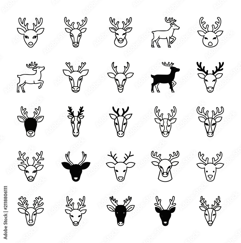 Obraz premium Set of stylized deer icon collection for graphic design