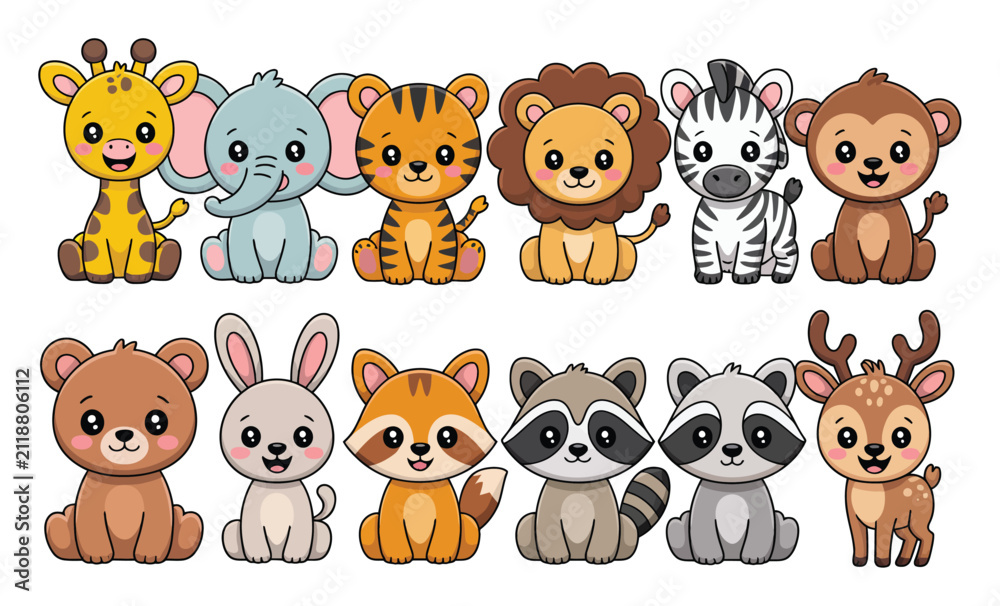 Obraz premium Colección de lindos animales salvajes de dibujos animados para niños