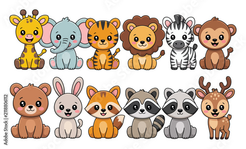 Canvastavla Colección de lindos animales salvajes de dibujos animados para niños
