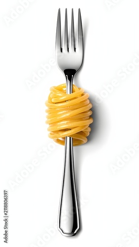Spaghetti Twirled on a Silver Fork Isolated on White Background, Close-Up Food and Italian Meal Concept