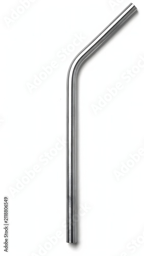 Reusable Bent Stainless Steel Drinking Straw Isolated on White Background