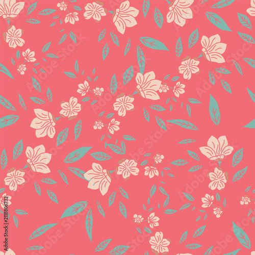 Pretty Blush Flowers on Bright Background Vector Seamless Pattern