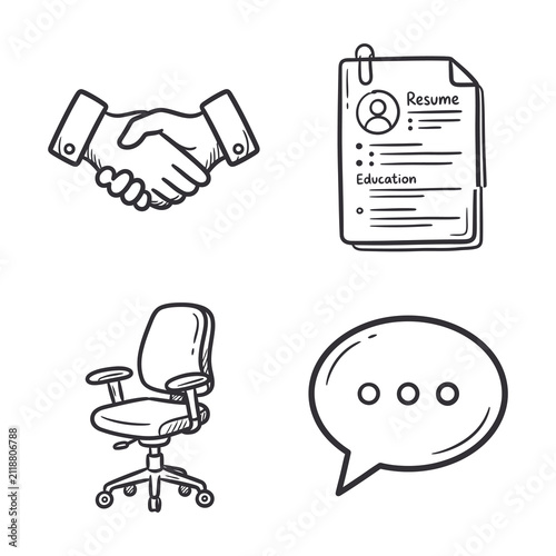 Business Office Communication Line Icons Handshake Resume Chair Chat Bubble