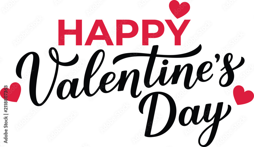 Obraz premium Happy valentines day text graphic with red hearts isolated on a white background