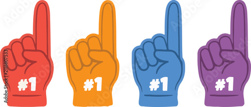 Number One Foam Finger Hand Icons Set Colorful Sports Fan Vector Illustration