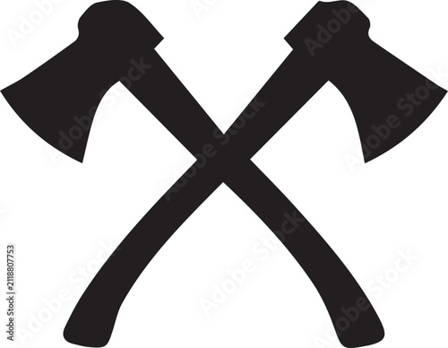 Crossed Axes Silhouette Icon Isolated on White Background Black Lumberjack Tool Vector Symbol