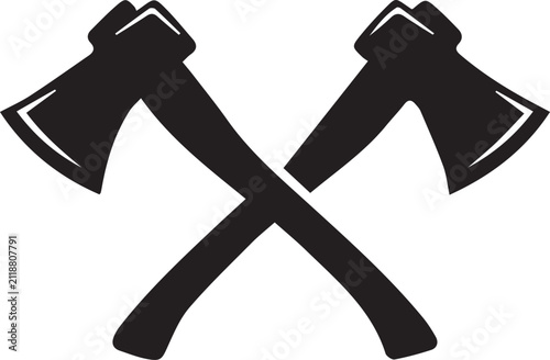 Crossed Axes Silhouette Icon Isolated on White Background Black Lumberjack Tool Vector Symbol