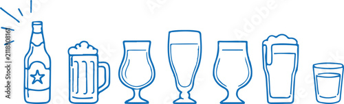 Beer Bottle and Glassware Line Icon Set Outline Vector Isolated on White Background
