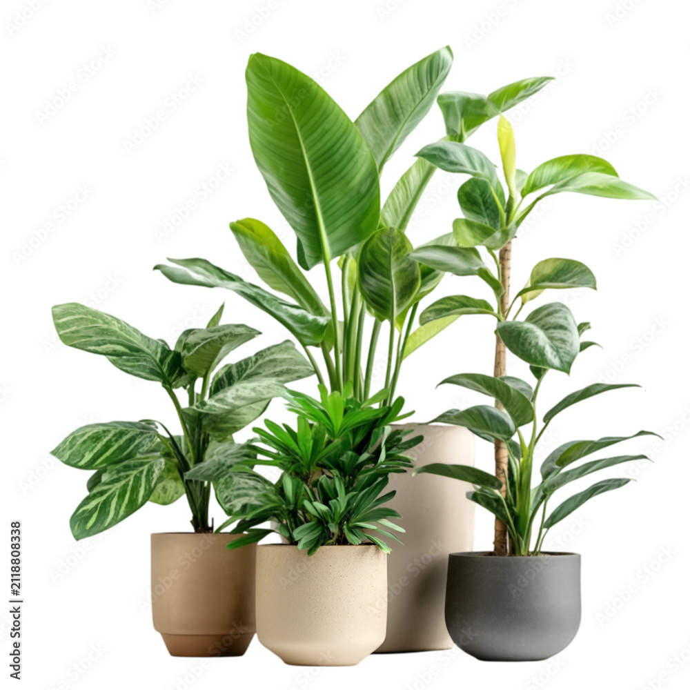 Fototapeta premium Collection of various indoor potted plants isolated on transparent background