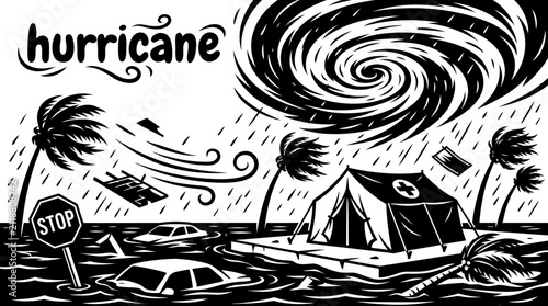 фотографія hurricane disaster elements featuring cyclone clouds storm surges powerful winds