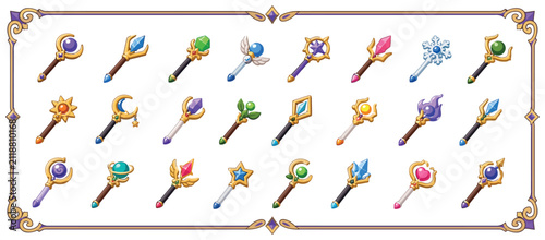 Картината върху платно Colorful decorative fantasy staffs and wands collection.