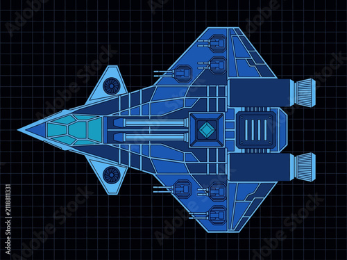 Photography Top-down blue futuristic starfighter vector