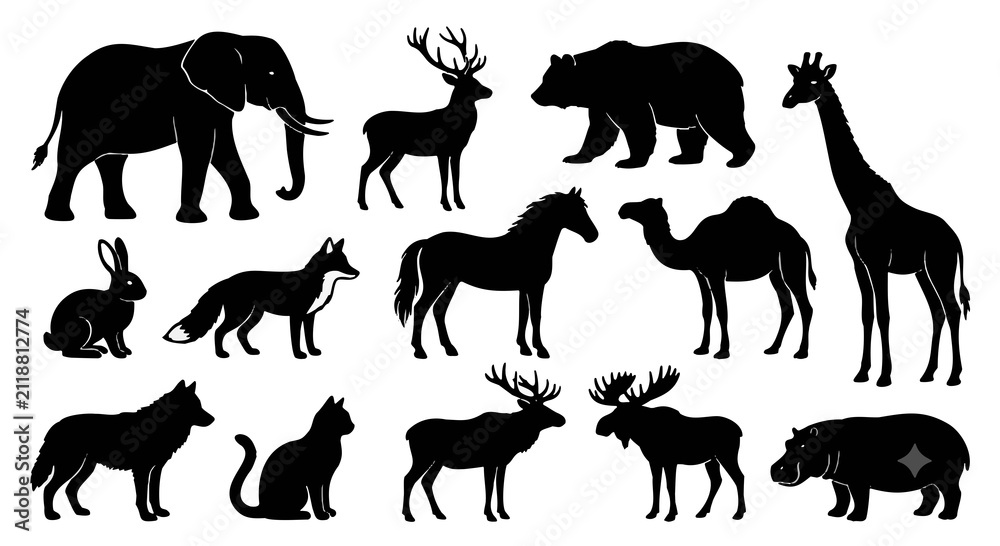 Fototapeta premium Wild animals and Zoo silhouettes vector download high quality 