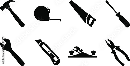 Foto Construction Hand Tools Vector Silhouette Icon Set Including Hammer Saw Wrench S