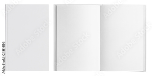 Fotografie Blank hardcover book cover and open pages mockup set, isolated on transparent cu