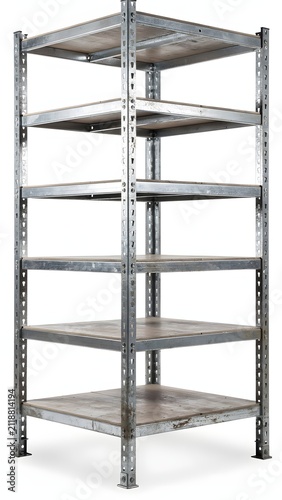 Industrial steel shelving unit with multiple tiers for heavy-duty storage and warehouse organization